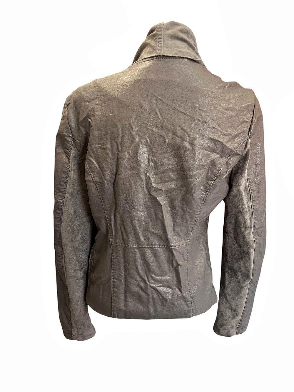 BLANKNYC Gray Faux Suede Leather Drape Front Moto Jacket Medium Asymmetrical - Picture 8 of 14